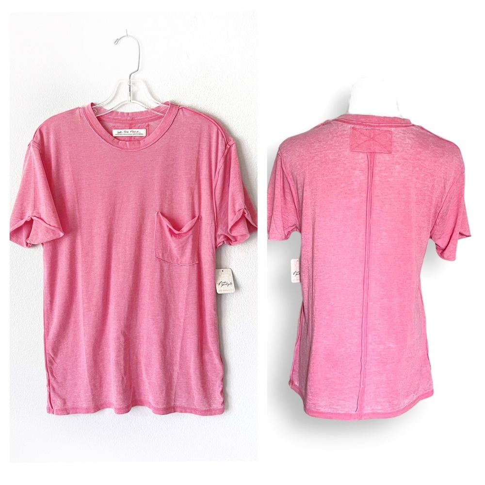 FREE PEOPLE WE THE FREE BELLA TEE PINK SPICED CORAL TEE SHIRT TOP OVERSI… - Picture 14 of 16